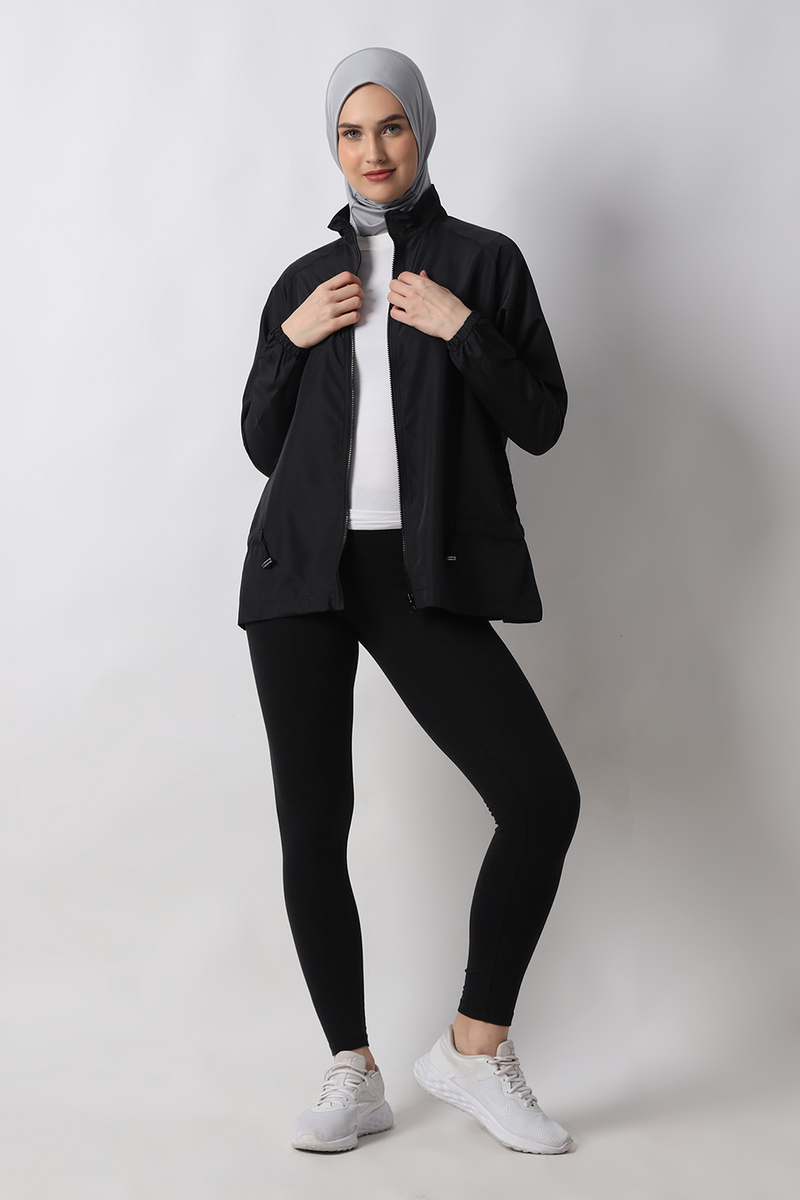 HIA Everywear Ajwa Jacket Olahraga Wanita Bahan Parasut - Black