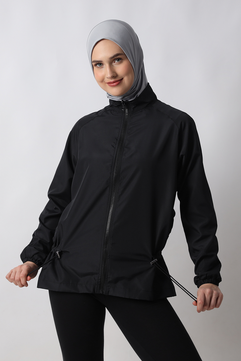 HIA Everywear Ajwa Jacket Olahraga Wanita Bahan Parasut - Black