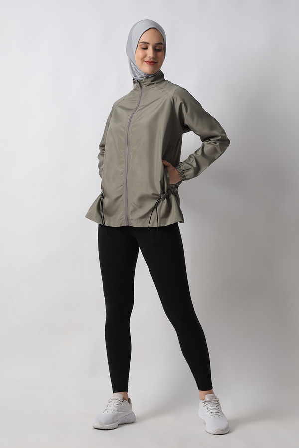 HIA Everywear Ajwa Jacket Olahraga Wanita Bahan Parasut - Stone Grey