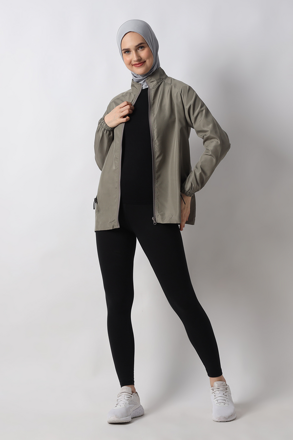 HIA Everywear Ajwa Jacket Olahraga Wanita Bahan Parasut - Stone Grey