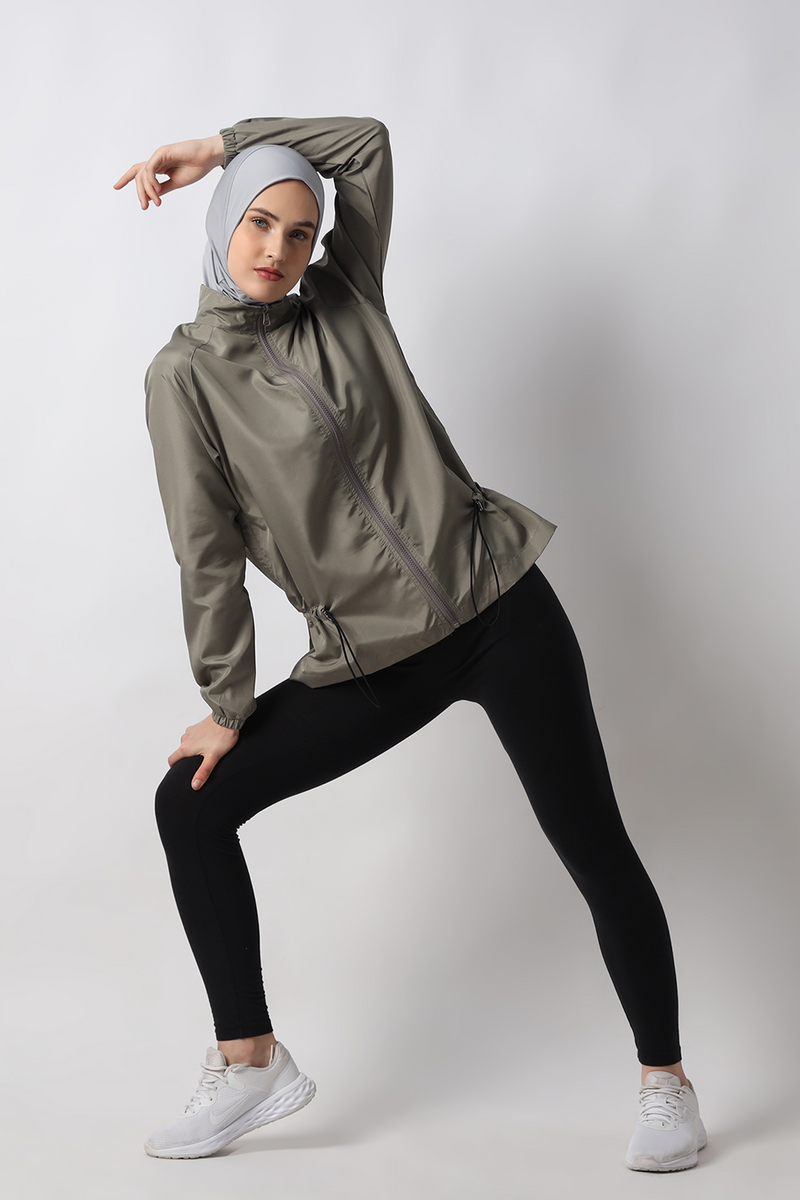 HIA Everywear Ajwa Jacket Olahraga Wanita Bahan Parasut - Stone Grey