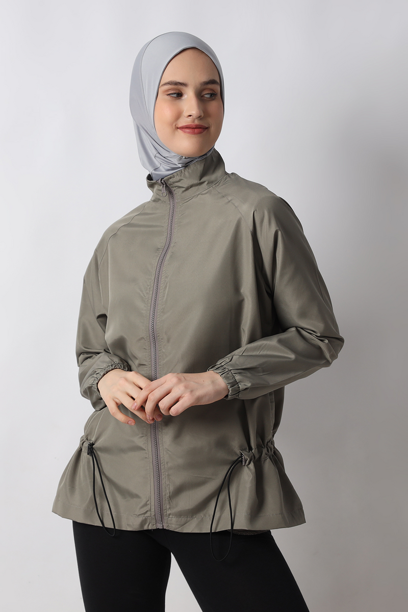 HIA Everywear Ajwa Jacket Olahraga Wanita Bahan Parasut - Stone Grey