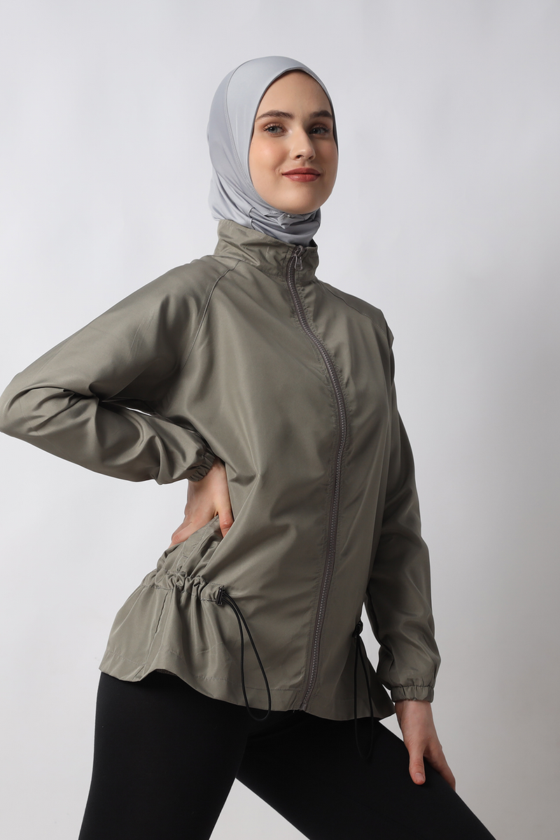 HIA Everywear Ajwa Jacket Olahraga Wanita Bahan Parasut - Stone Grey