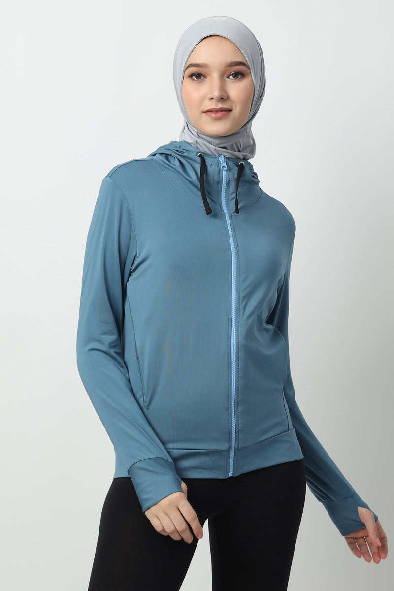 Deenara Jacket Olahraga Wanita Hacktive Fabric Premium - Blue Stone